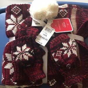 Scarf ,cuff hat , pop top gloves